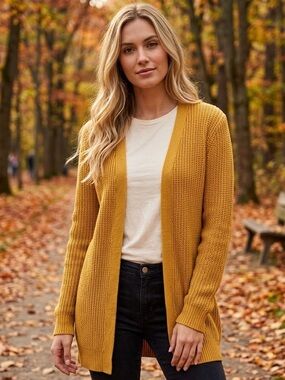 |NWT| PINQUE Jamelya Mustard Lace Up Back Open Front Knit Cardigan L